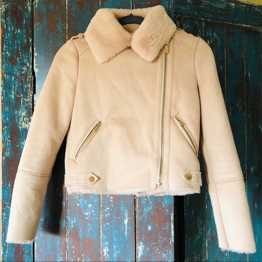 River Island Shearling Faux Suede Biker Jacket 0P - Picture 4 of 10